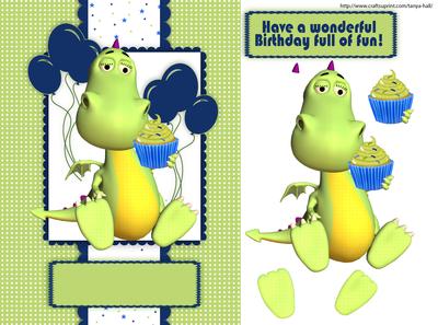 Cute Dragon with Cupcake Birthday Card