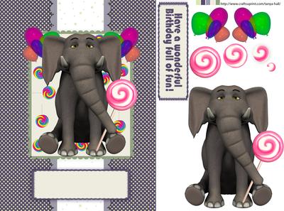 Elephant Birthday Card with Balloons and Lollypops