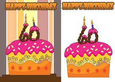 60th Birthday Cake with Cookie Candle Quick Card Front
