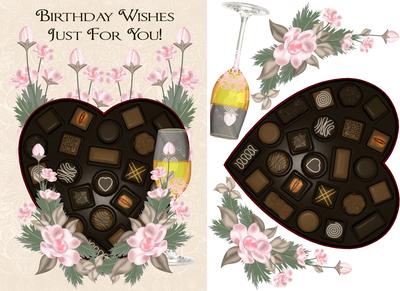 Chocolates Wine and Flowers Quick Card