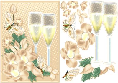 Champagne and Flowers Peach Birthday Quick Card