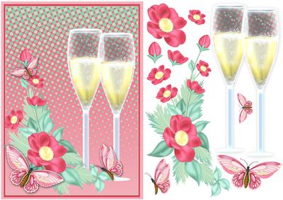 Champagne and Flowers Pink Birthday Quick Card