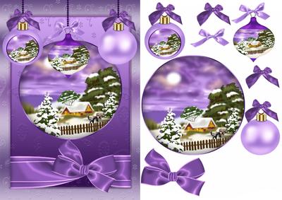 Christmas Quick Card with Decorations in Purple