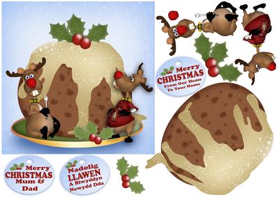 Quick Step by Step Card with Reindeer and Giant Pudding