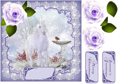 Christmas Unicorn Topper with Robin and Snow