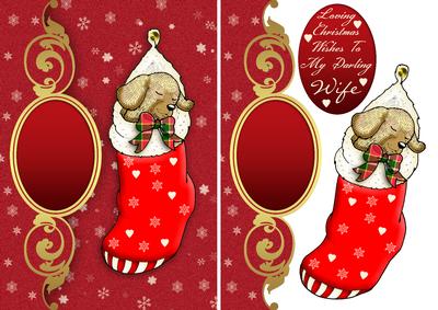Wife Cute Christmas Card with Puppy in Stocking