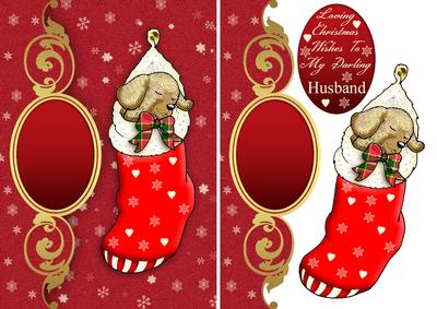 Husband Christmas Card with Puppy in Stocking