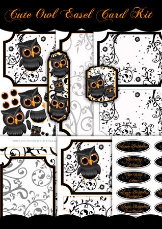 Cute Owl Easel Card Kit in Black Orange and White