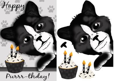Cat Birthday Card with Cupcake and Candles