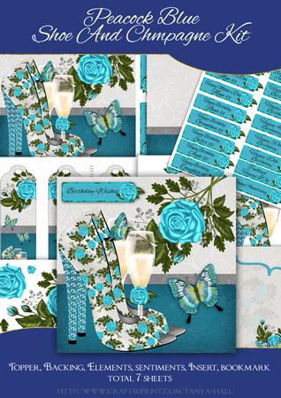 Peacock Blue Floral Birthday Card Kit