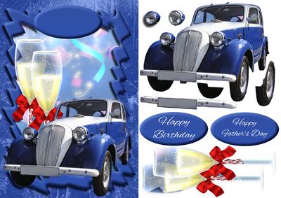 Blue Classic Car Father's Day / Birthday Step by Step