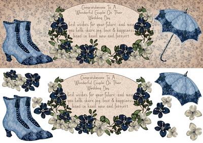 Wedding Greeting Long Dl Card Floral Boots and Parasol