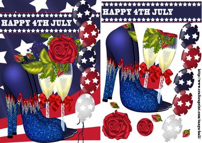 4th July Greeting Card with Shoes Champagne Balloons & Rose