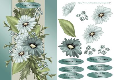 Dusky Blue Floral Birthday Card