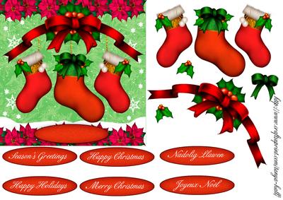 Stocking and Poinsettia Christmas Greeting Card