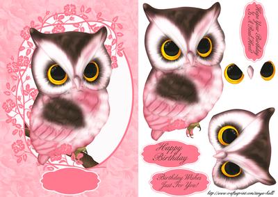 Cute Pink Owl Birthday Greeting Card