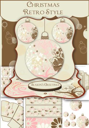 Christmas Easel Card with Retro Colors Baubles