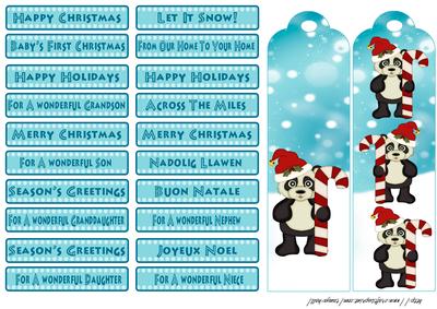 Set of Sentiments and Two Bookmarks Christmas Panda
