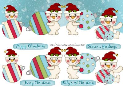 Four Cute Snowmen and Baubles Large Dl Quick Card