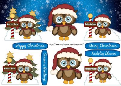 Three Little Owls Christmas Long Dl Card