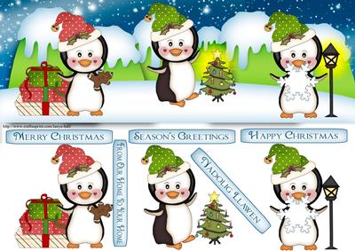 Large Dl Cute Christmas Penguins Quick Card