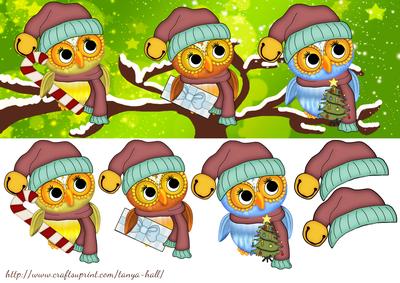 Three Owl Large Dl Christmas Card