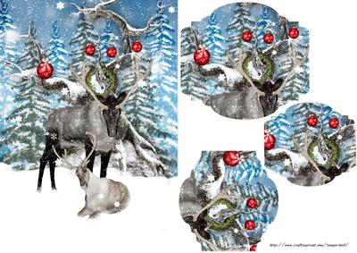 Reindeer and Baby Christmas Pyramage Card
