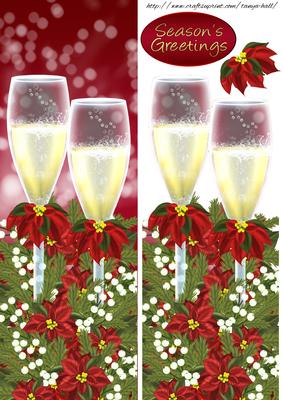Red Poinsettia Champagne Christmas Dl Quick Card