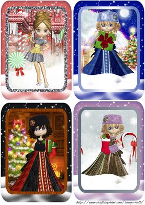 4 Christmas Toppers with Cutie Pie Snow Sceneries