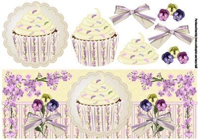 Spring Cupcake and Pansy Long Dl Birthday Card