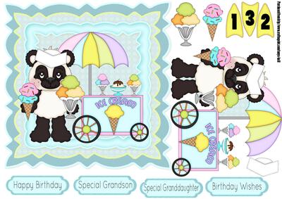 Panda Ice Cream Cart Birthday Quick Card