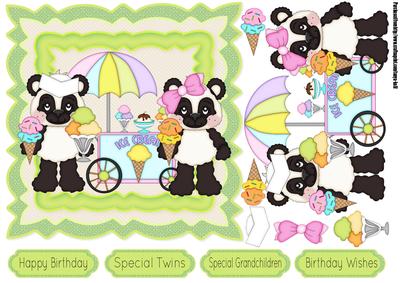 Twin Panda Birthday Ice Cream Quick Card