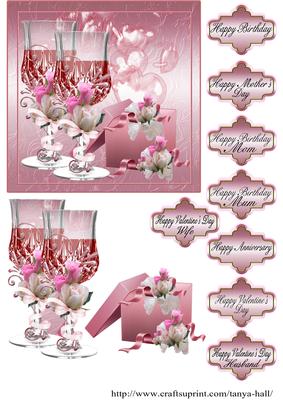 Mother's, Anniversary Birthday Floral and Wine Quick Card