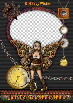 Your Photo Steampunk Fairy Custom Birthday Card