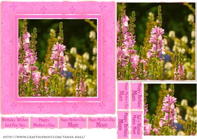 Pink Garden Flowers, Quick Card Mother's Day / Birthday