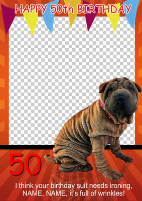 Fun Happy Wrinkly Shar Pei Dog, Photo Card