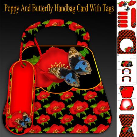 Blue Butterfly and Ruby Red Poppy Handbag Card Kit