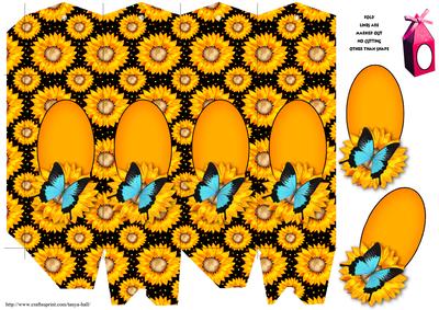 Pyramid Tie Top Box with Sunflowers and Butterfly