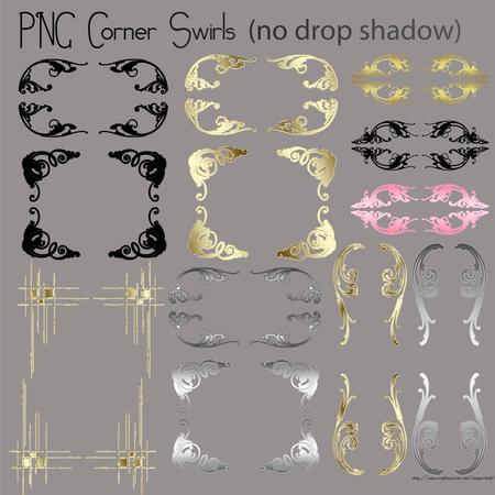 Set of Png Digital Corners Gold and Silver