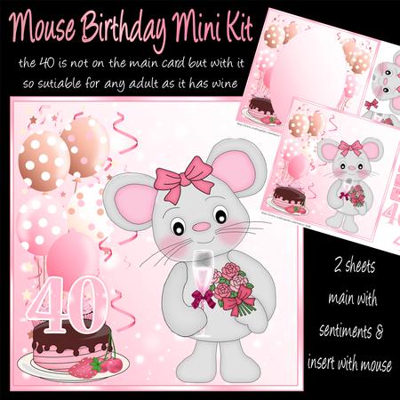 Cute Mouse with Wine Birthday Card Mini Kit