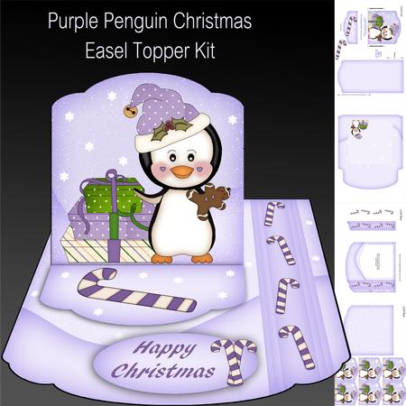 Purple Penguin Christmas Easel Topper Card Kit