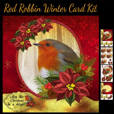 Winter Robin and Poinsettia Card Kit