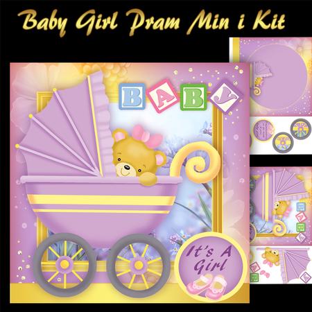 New Baby Girl Pram Mini Card Kit