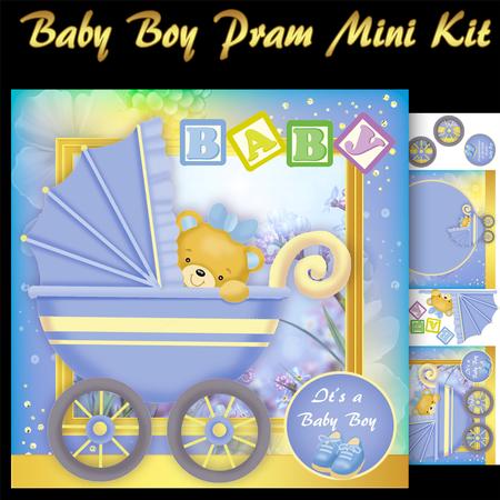 Baby Boy Mini Card Kit with Teddy Pram