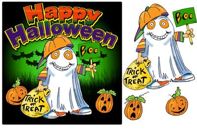 Happy Halloween Child in Ghost Costume