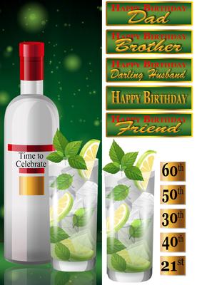 Cocktail Drink and Bottle Birthday Large Dl Card