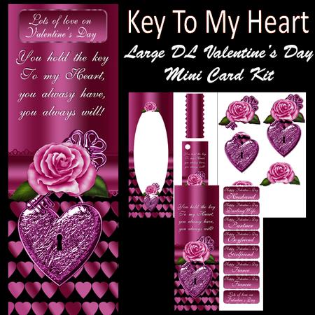 Large Dl Valentine's Card Mini Kit Key to My Heart