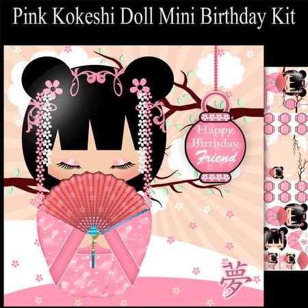 Pink Kokeshi Doll Birthday Mini Kit