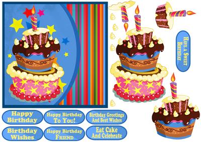 Sweet Birthday Wishes Cake Single Sheet Card Topper