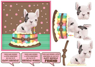 French Bulldog Sat in Cake Fun Birthday Topper